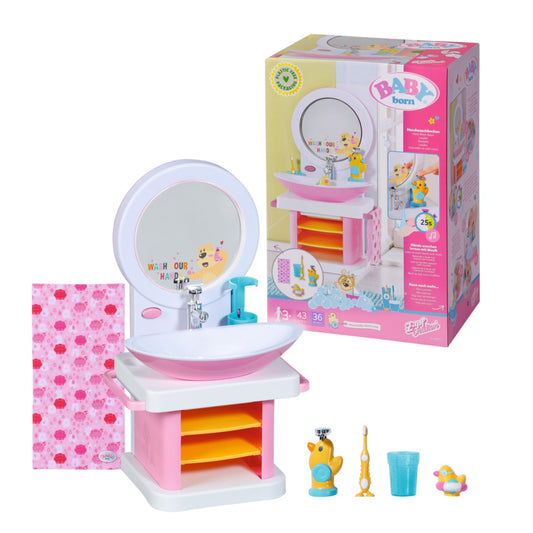 BABY born Washstand - Interactive doll washstand with light & sound function - High-quality doll accessories - Includes toothbrush, toothbrush cup, soap dispenser & towel
