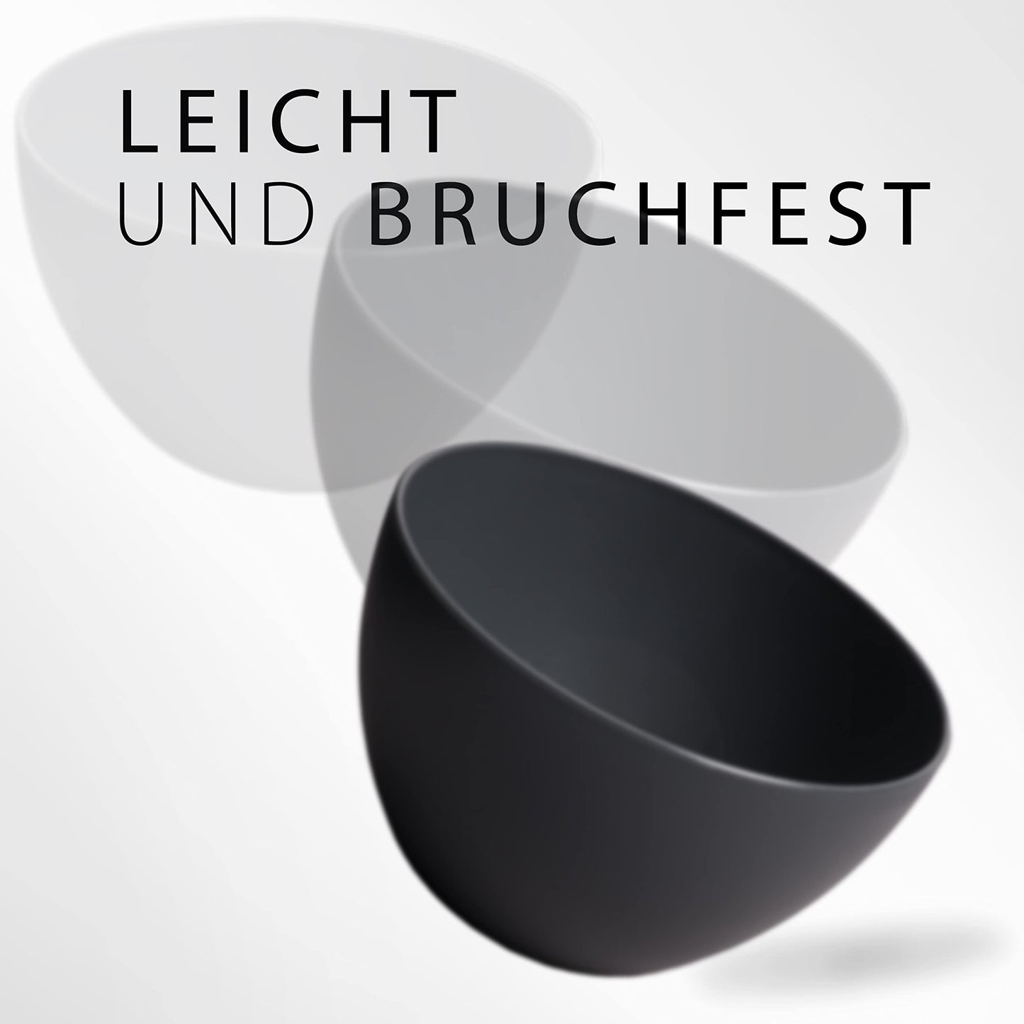 Household Cereal Bowls 12 piece set, shatterproof plastic bowls and dishes, can be used as soup bowls, bowls, and dessert bowls (Matte Anthracite Black, 12 x 750 ml)