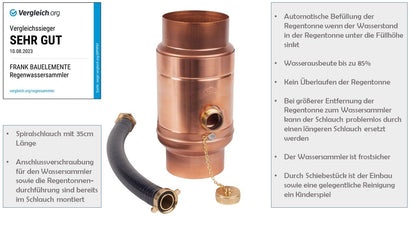 Plumbing Supplies & Sanitary Ware: Copper Rainwater Collector with Hose Connection 100mm + Ruler and Pencil - 85% water yield for downpipe and rain barrel.