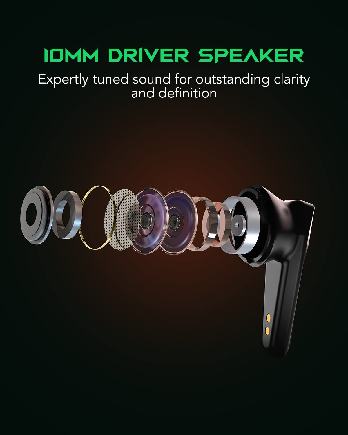 Black Shark wireless Bluetooth headphones with ultra-low latency of 55 ms, Bluetooth 5.2 gaming earbuds with dual modes, 10mm drivers, 35h playtime, IPX4 waterproof, 4 microphones.
