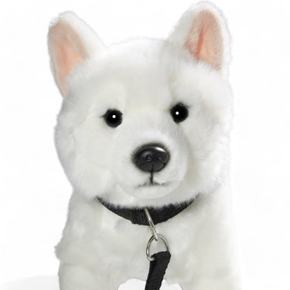 Carl Dick White German Shepherd with leash standing, dog, plush toy, cuddly toy approx. 26cm long, approx. 22cm high 3485