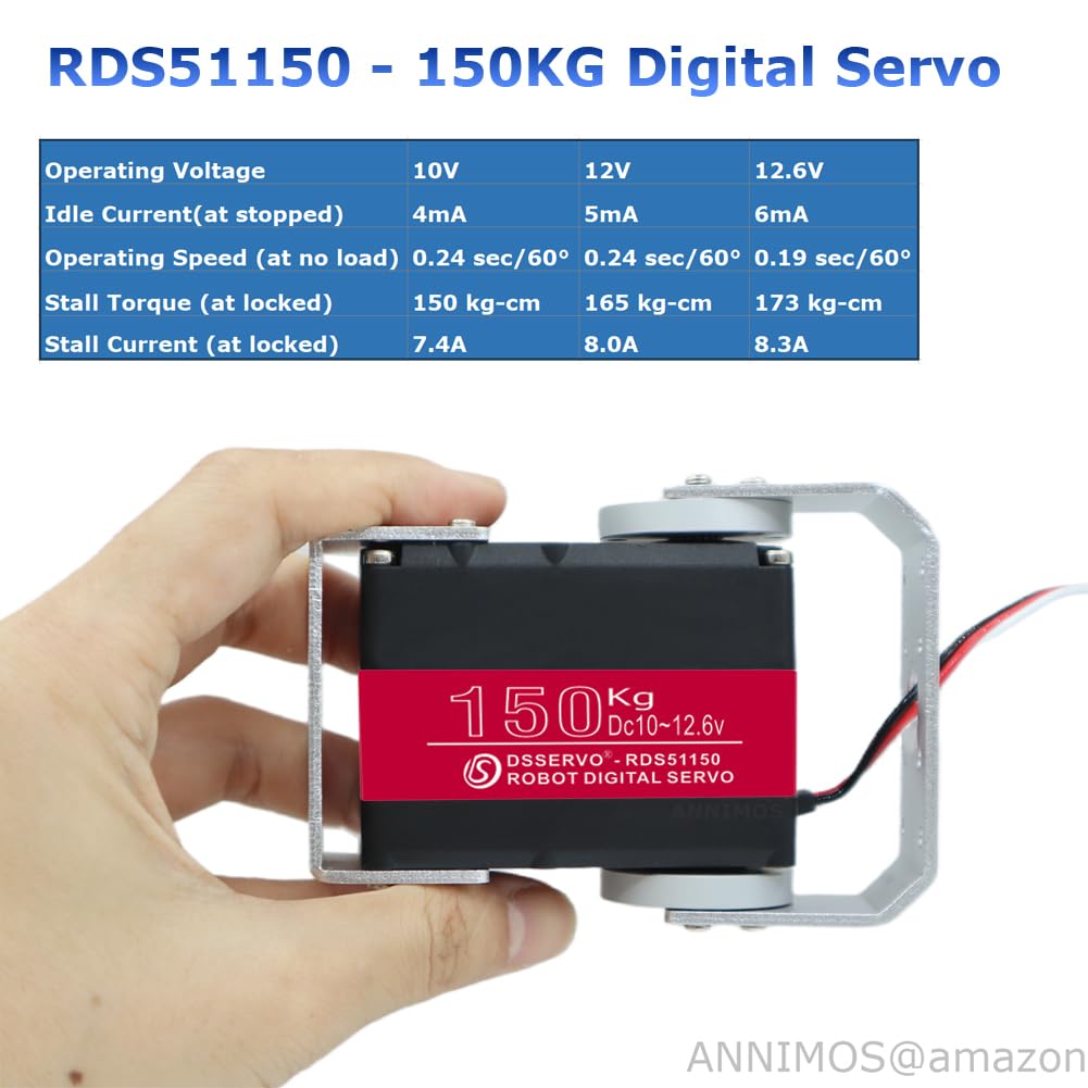150KG robot servo motor 12V high voltage high torque steel gear large digital steering servos with brackets.