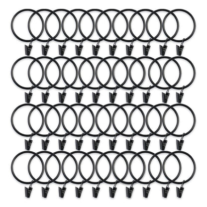40 large metal curtain rings, curtain clips, durable, rustproof, with rings, 5 cm inner diameter, for curtain rods, clips, hooks, black (40 pieces)