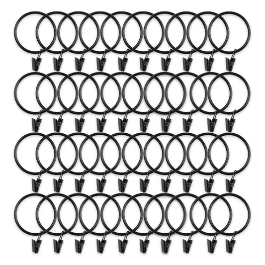 40 large metal curtain rings, curtain clips, durable, rustproof, with rings, 5 cm inner diameter, for curtain rods, clips, hooks, black (40 pieces)