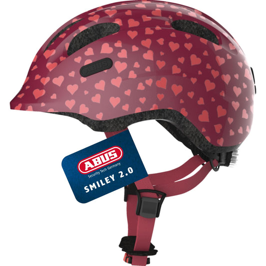 ABUS Children's Helmet Smiley 2.0 - Sturdy bike helmet for girls and boys - Red with heart pattern, size S