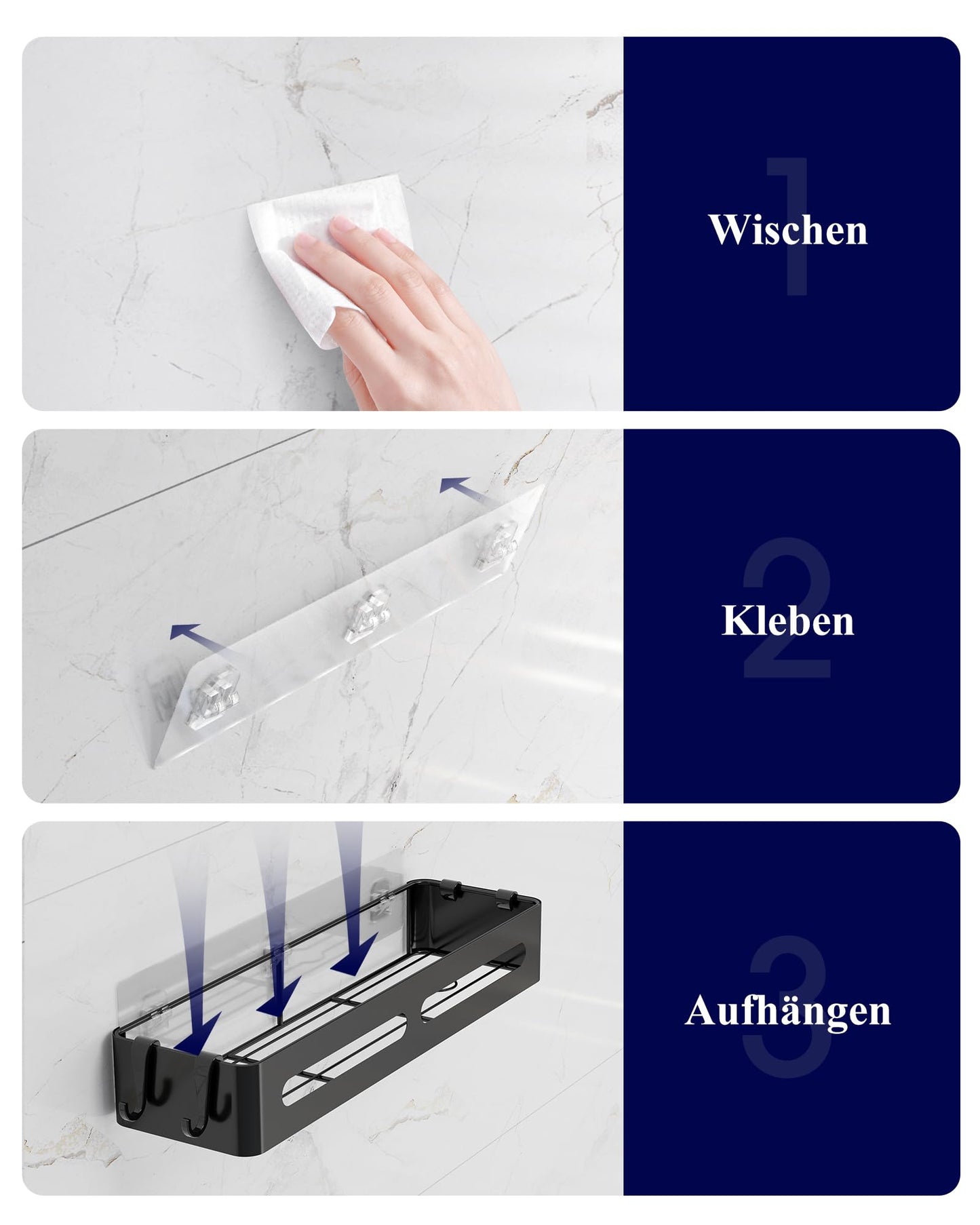 Kitsure Shower Caddy No Drilling - 2 Pack, Shower Shelf No Drilling with Large Capacity, Rustproof Wall Mounted Bathroom Shelf No Drilling, Self-Adhesive Shower Caddy, 35.5 x 12.0 x 5.5 cm, Black