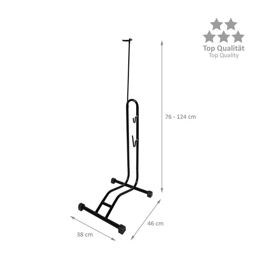 WELLGRO® Bike Stand - Steel, black, secure stand, hooks with plastic coating, 3 functions: suitable for horizontal and vertical hanging or placing upright.