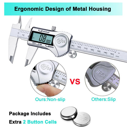Kynup Digital Caliper, Measuring Tool 150mm Stainless Steel IP54 Waterproof Dustproof Protection Design, LCD Display for Household and Industrial Measurement Calibration