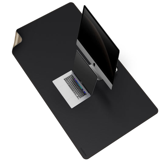 MAIDERN Desk Pad Cork & Leather 130 x 70cm, Double-Sided Felt Desk Mat, Large Mouse Pad XXL, Waterproof Writing Mat Paper, Office and Home Table Mat (Black)
