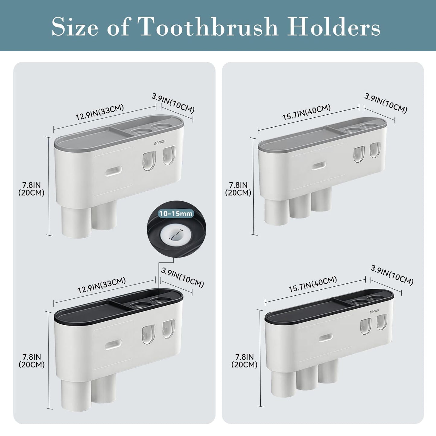 BHeadCat toothbrush holder, wall-mounted toothbrush holder with double automatic toothpaste dispenser for kids and adults, 6 brush slots, 2 magnetic cups, Gray.