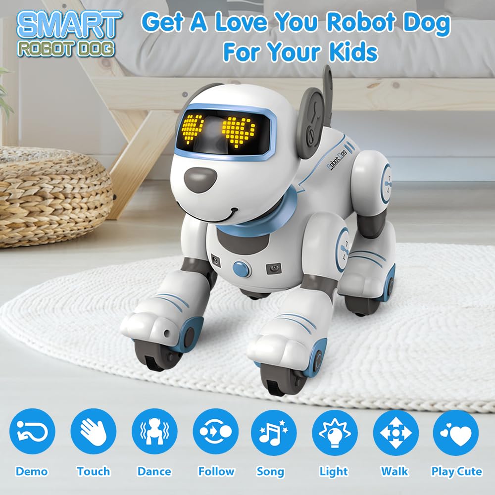 VATOS Robot Dog Kids Remote Control Toy - Interactive Touch and Follow Robot Dog with 17 functions, programmable dance music RC Dog Robot Toy for girls 3-12 years old