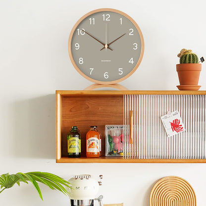 Maxspace table clock analog, 21cm wood battery operated, no ticking for bedroom office living room decor modern