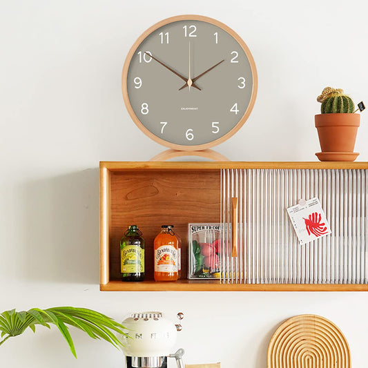 Maxspace table clock analog, 21cm wood battery operated, no ticking for bedroom office living room decor modern
