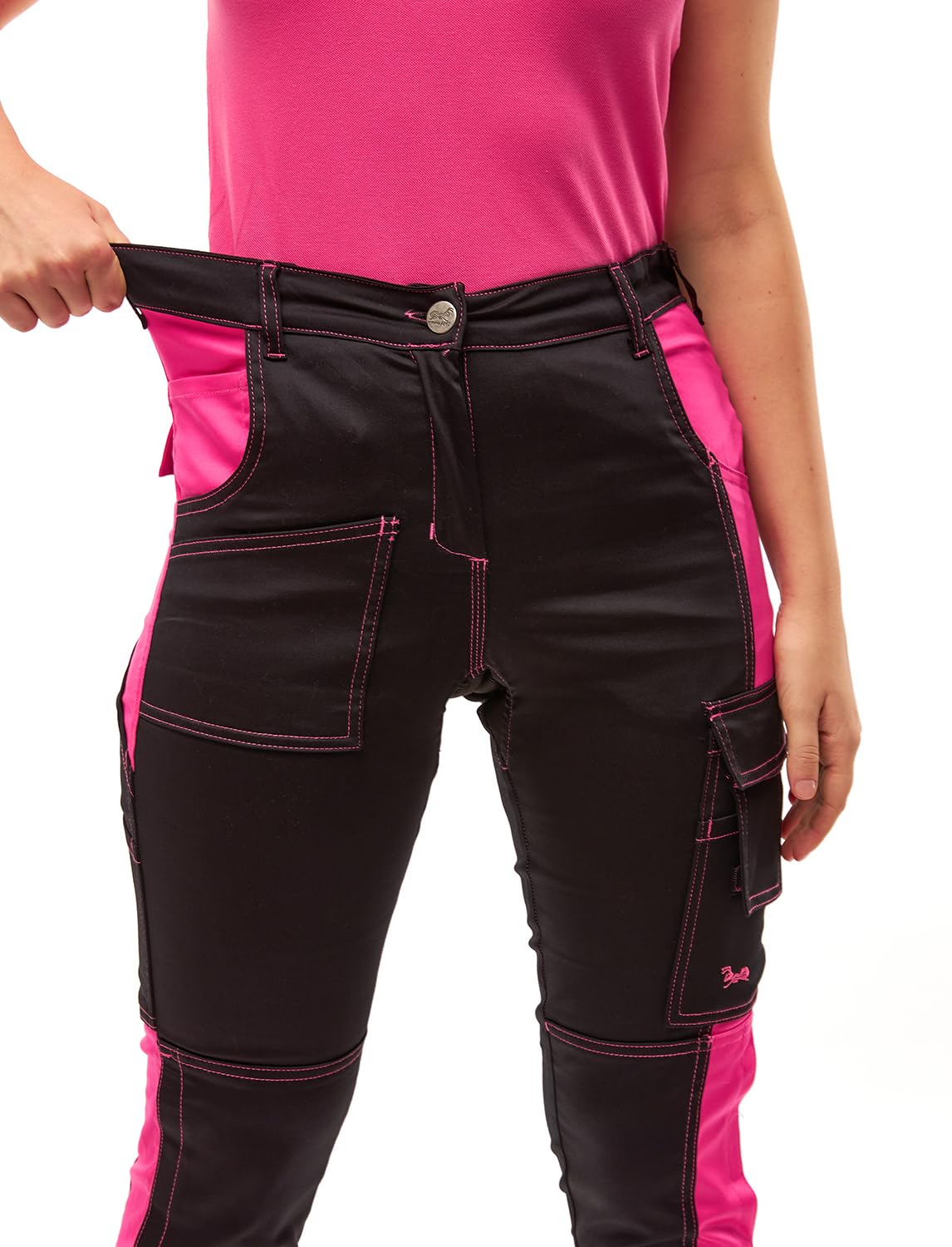 StrongAnt ladies work pants Powerstretch for women waist pants with knee pad pockets - Black-Pink size 38