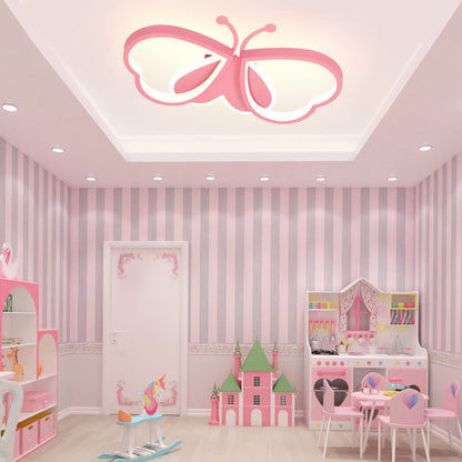 LUOLONG LED Children's Ceiling Lamp Butterfly Ceiling Lamp Dimmable Acrylic Ceiling Light Kids Room Creative Ceiling Lamp Girls' Room Bedroom Cartoon Ceiling Light - Pink 52 cm