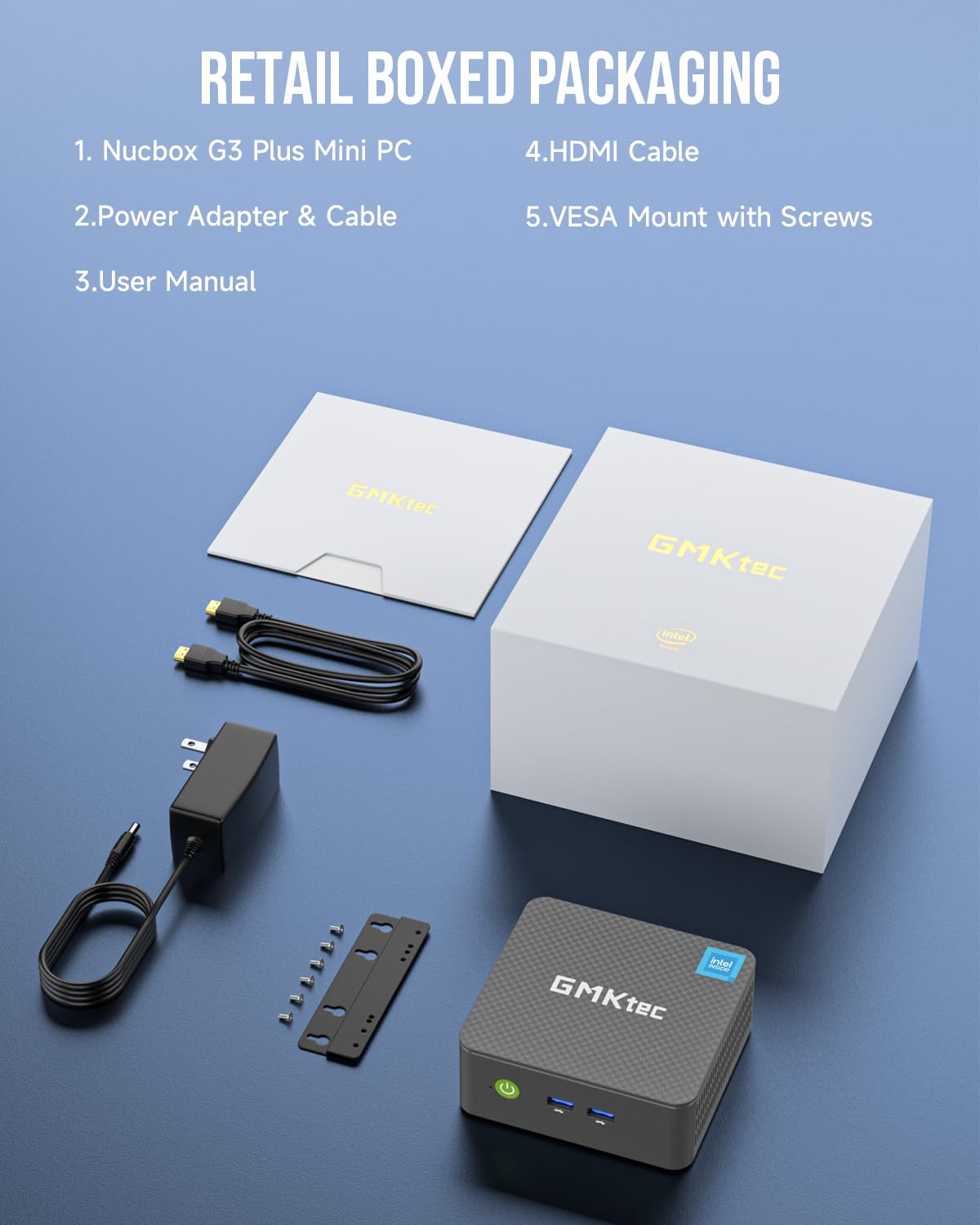 GMKtec G3 Plus N150 Mini PC Intel Twin Lake N150 (Upgrade from N100), 16GB RAM 3200MHz, 512GB PCIE3.0 M.2 NVMe SSD (supports PCIe 3.0), Mini Computer, USB 3.2*4, 2*HDMI 4K@60Hz, 2.5G LAN, Micro PC