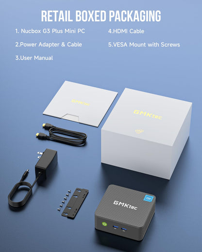 GMKtec G3 Plus N150 Mini PC Intel Twin Lake N150 (Upgrade from N100), 16GB RAM 3200MHz, 512GB PCIE3.0 M.2 NVMe SSD (supports PCIe 3.0), Mini Computer, USB 3.2*4, 2*HDMI 4K@60Hz, 2.5G LAN, Micro PC