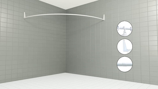 Erica corner shower curtain rod, 140x140 cm, angled shower rod, wall-mount for tubs, supports without ceiling attachment, steel with white plastic coating, 100% rustproof