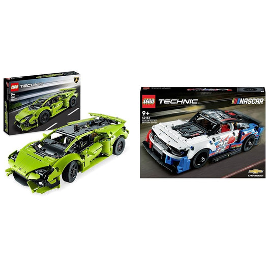 LEGO Technic Lamborghini Huracán and Technic NASCAR Next Gen Chevrolet Camaro ZL1 model car kits. Racing toy sets for collectors. Kit number 42153.