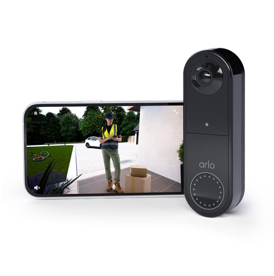 Arlo Wireless Video Doorbell, 1080p HD, RedDot Design Award Winner, 180° Wide Viewing Angle, WiFi, Motion Detector, 2-Way Audio, Siren, Night Vision + Arlo Secure Trial, Black