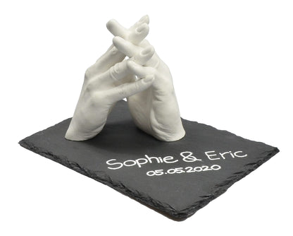 Lucky Hands Family & Wedding Casting Kit Duo | 3D Handprint Set DIY for 2 adult hands | Plaster mold for wedding, family, kids & teens (incl. slate base 20 x 30 cm)