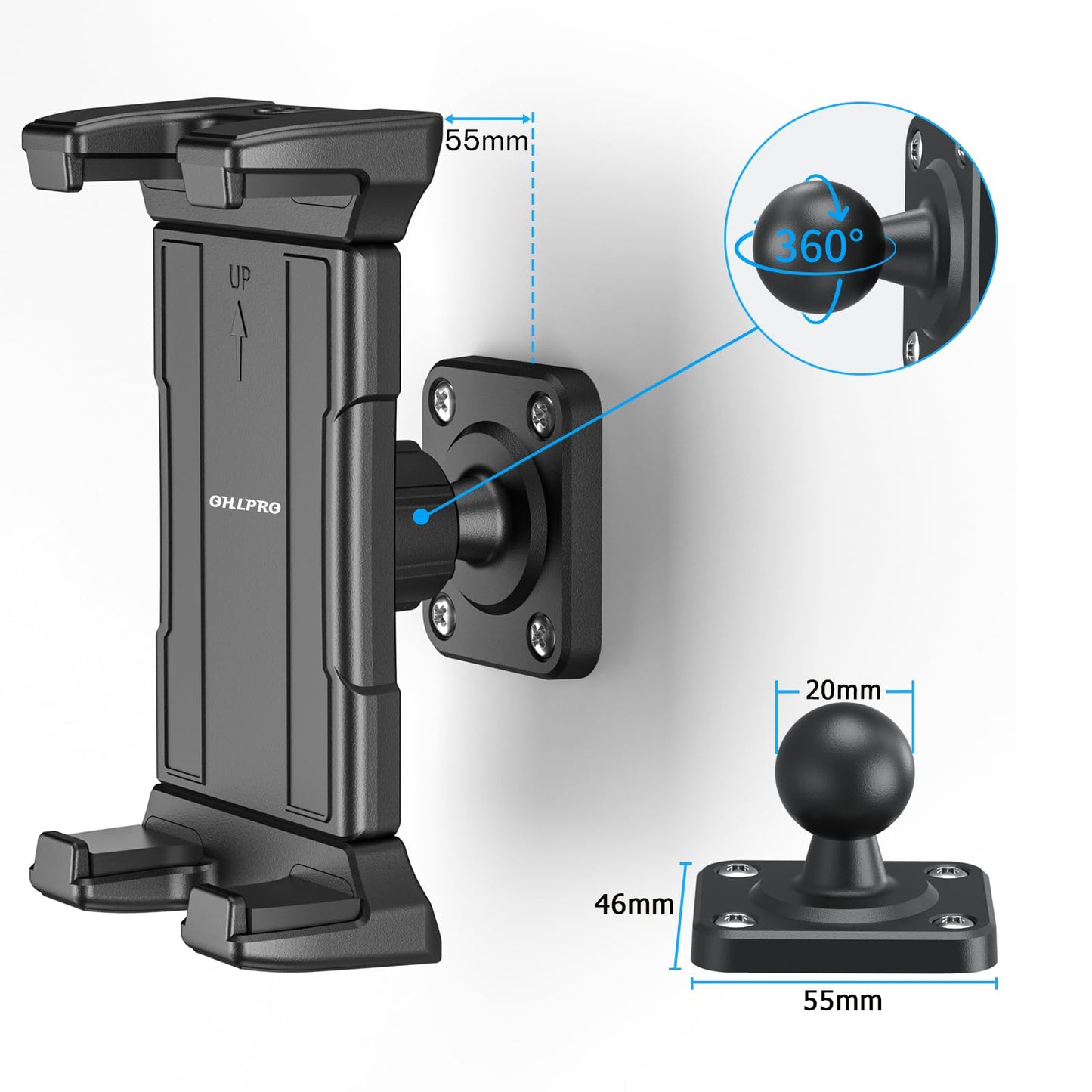 OHLPRO Tablet Wall Mount with 360° Rotation, Universal iPad Wall Mount with Expandable Clip, Tablet Holder for (4.7-13'') iPad Pro, Mini, Air, iPhone, Kindle, Galaxy Tab, Kitchen, Bathroom
