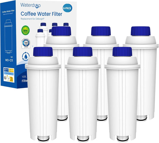 Waterdrop filter cartridges, replacement for De'Longhi® water filter DLSC002, compatible with De'Longhi® Magnifica® S, Eletta® Explorer, Dinamica®, and ECAM series, coffee machine and espresso maker.