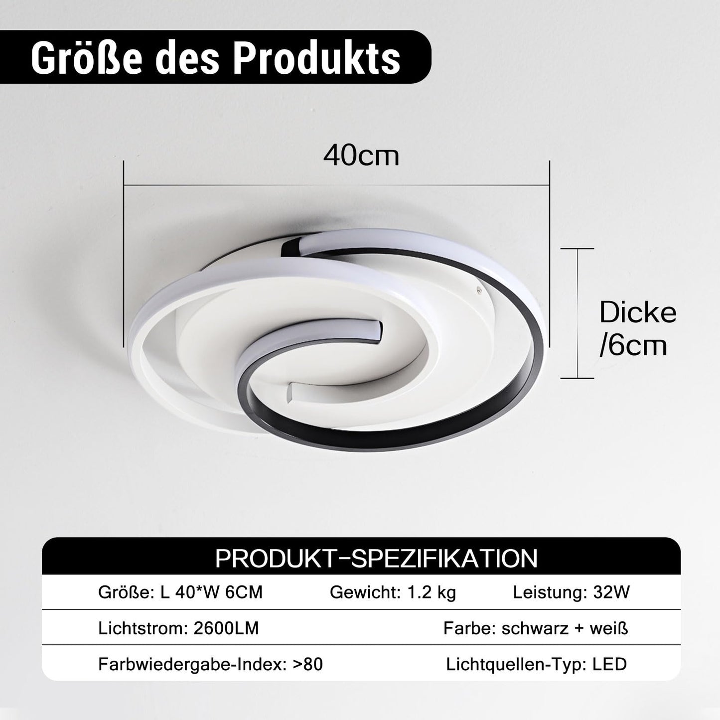 LED ceiling light, modern dimmable ceiling light with remote control for living room, black-white bedroom lamp, round design with memory function. Suitable for living room, bedroom, office.