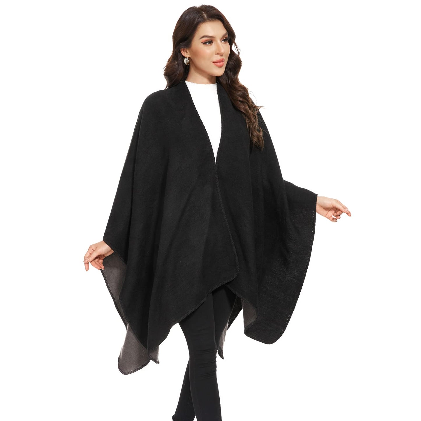 Colornival Women's Winter Poncho - Warm Elegant Blanket Cape Knitted Coat Scarf - Gift for Birthday Christmas (Black)