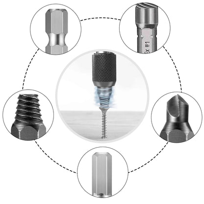 SE22 Screw Extractor for damaged screws, screw remover, tool for removing broken screws with separate polishing and magnetic extension bit holder for damaged screws.