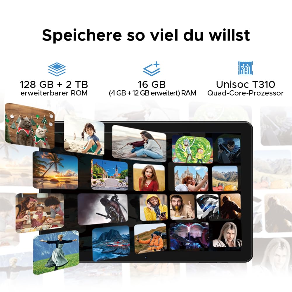 DOOGEE T10W Android 15 tablet 10 inches 16GB RAM +128GB ROM (2TB TF) 2025 Latest tablet with SIM card slot, 8000mAh gaming tablets Android 4G LTE/5G WiFi, dual camera, BT5.0/ OTG/Face ID/USB Type C.