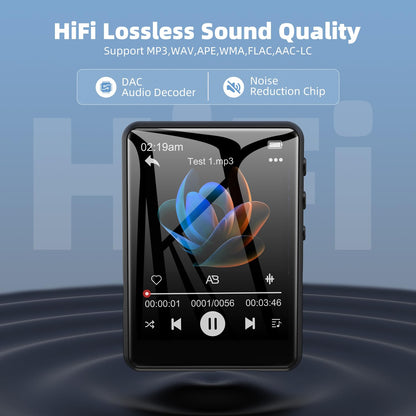64GB MP3 Player Bluetooth 5.3 2.4" Full Touchscreen Portable MP3 Player with Speaker, Voice Recording, FM Radio, Line Recording Support 128GB Kids Mp3 Player (Black)