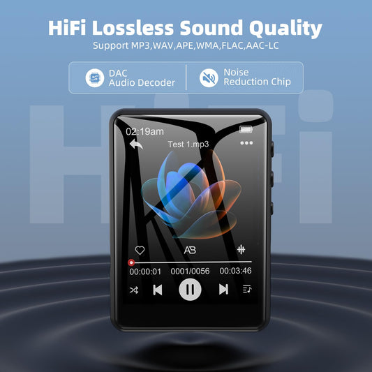 64GB MP3 Player Bluetooth 5.3 2.4" Full Touchscreen Portable MP3 Player with Speaker, Voice Recording, FM Radio, Line Recording Support 128GB Kids Mp3 Player (Black)