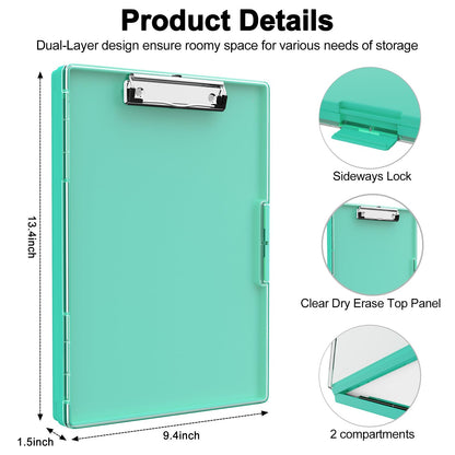Piasoenc Clipboard with Storage, Clipboard with 2 Storage Boxes and A4 Paper Holder, clear, dry-erase surface, durable plastic, folio & side opening.