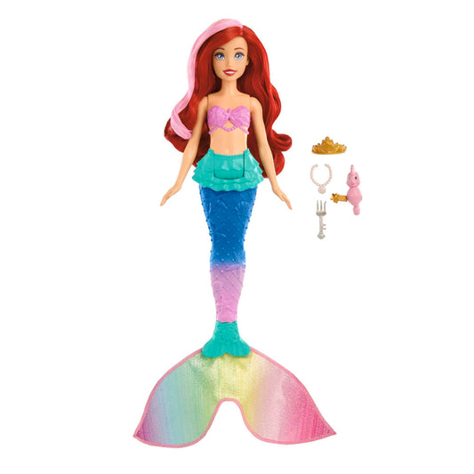 Mattel DISNEY Ariel - Mermaid doll with color change effect, includes seahorse friend, tiara, necklace, and dinglehopper for underwater adventures, HPD43