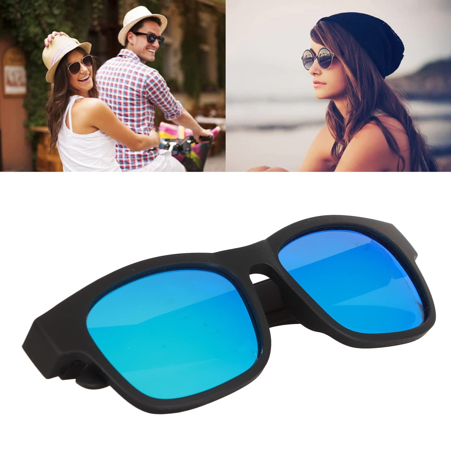Smart glasses, smart audio sunglasses, noise cancelling, hands-free calling, open-ear speakers with Bluetooth connectivity for gaming, meetings, traveling, driving (blue colorway)