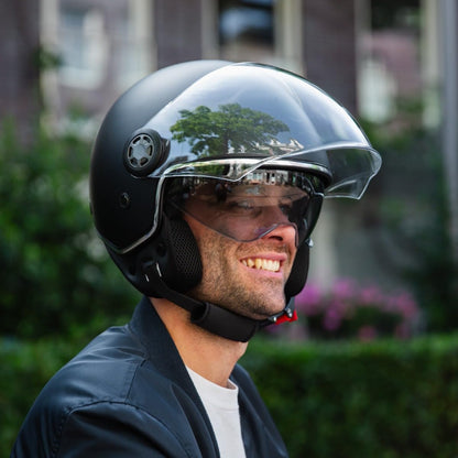 VINZ Pavia Jet Helmet with Dual Visor | Scooter Helmet Fashion Helmet | Available in sizes XS-XXL | Motorcycle Helmet with Sun Visor | ECE 22.06 Certified - Matte Black