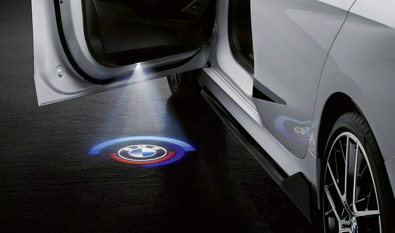 Original BMW door projectors slides for all BMW models, featuring the M logo.