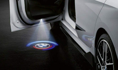 Original BMW door projectors slides for all BMW models, featuring the M logo.