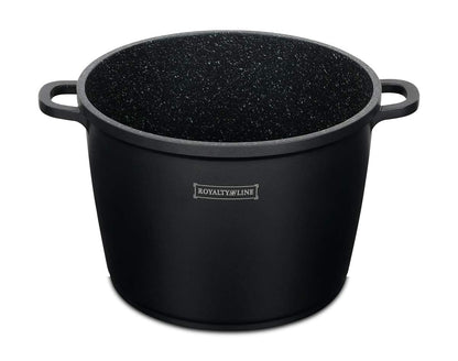Royalty Line - Cooking Pot with Glass Lid, Non-stick Coated, Induction Compatible, Black, 7 Liters, 24 cm