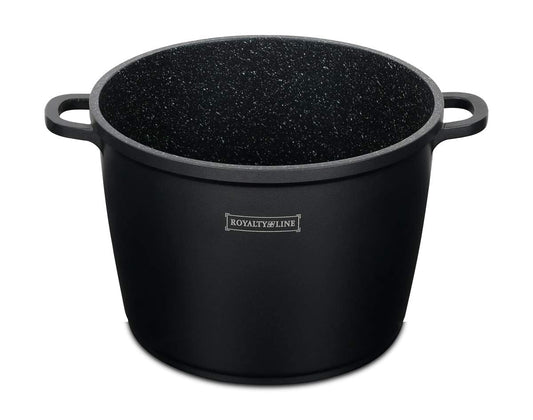 Royalty Line - Cooking Pot with Glass Lid, Non-stick Coated, Induction Compatible, Black, 7 Liters, 24 cm