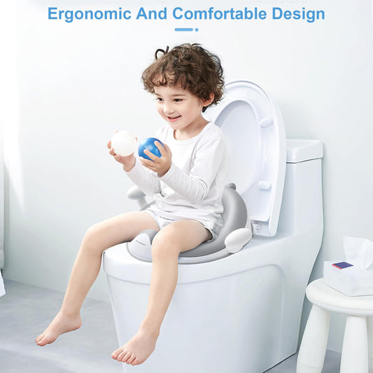 Angelbliss Kids Toilet Seat, Baby Potty Training Toilet Trainer, Children's Toilet Seat for Boys and Girls, Double Anti-Slip Padding Toilet Topper, with Handle and Splash Guard (gray)