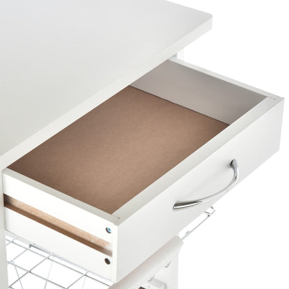 HOMCOM kitchen cart, 5-tier serving cart with countertop, rolling cart, kitchen shelf with wheels, drawer, and metal baskets, pine wood white 47 x 37 x 83 cm