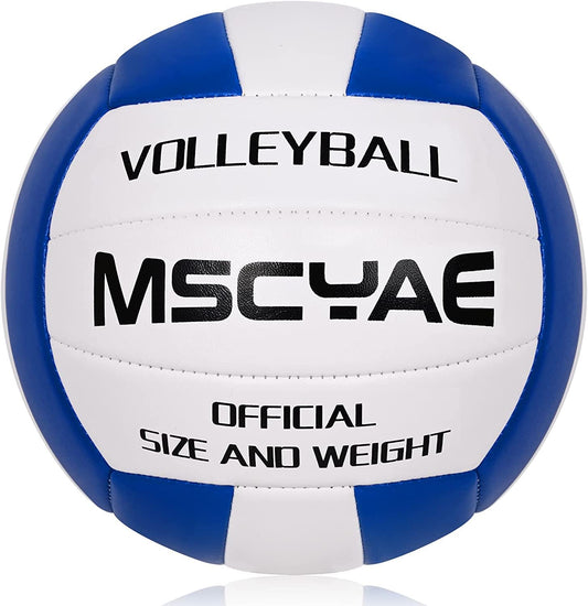 Size 5 official volleyballs for indoor or outdoor use. Soft touch beach volleyball in blue color perfect for beach, garden, or pool.