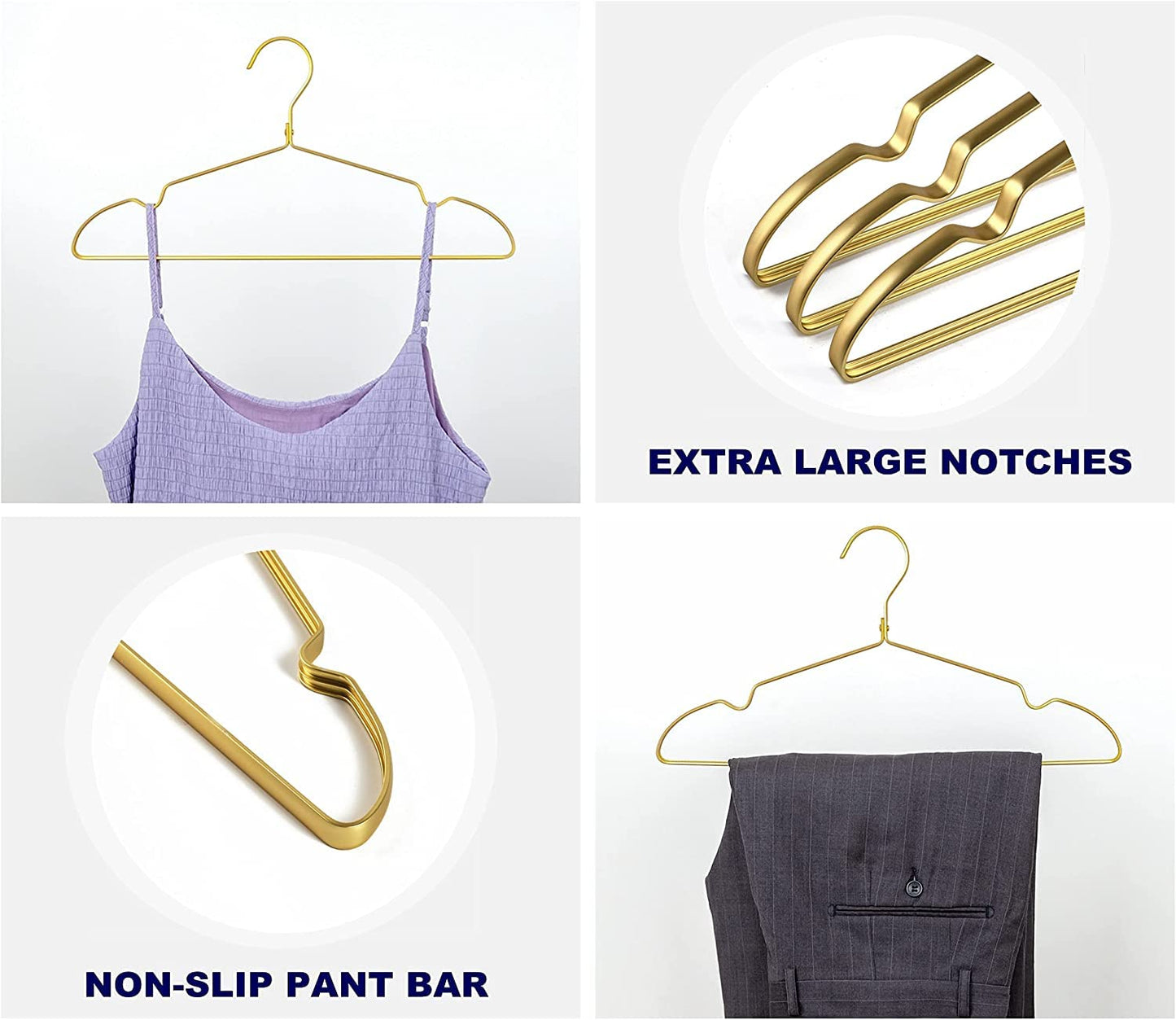 Amber Home 20 Pieces 42cm Lightweight Aluminum Iron Hangers, Matte Gold Metal Hangers with Non-Slip Groove for Suit T-Shirt Shirt Jacket Dress Pants