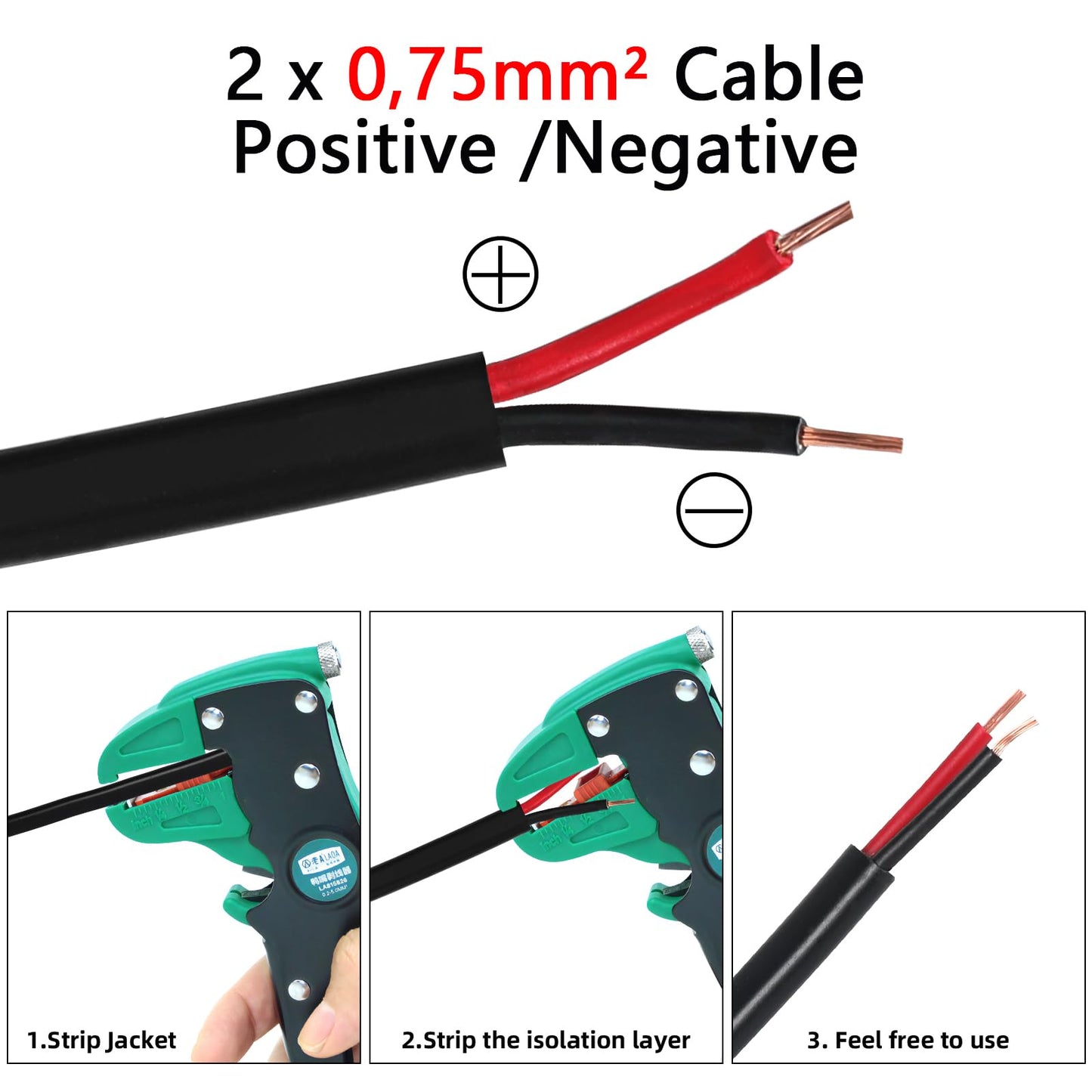 Qiping 2 Core Flat Vehicle Wiring Cable 20m, 12V 24V 2 Core Trailer Cable LED Taillight Wiring with Cable Cross-section 2X 0.75mm² For Trailers Car Truck RV