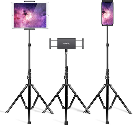 elitehood Aluminum Tablet Tripod Stand - Tablet Stand Adjustable up to 65'' Tripod Stand for iPad Pro 9.7, 10.5, 12.9, Air, Mini, iPhone 4.7-13 inches