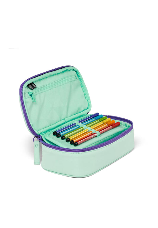 Satch pencil case XL with divider zipper compartment ruler pen holder clear window for timetable Cool Down - Grey.