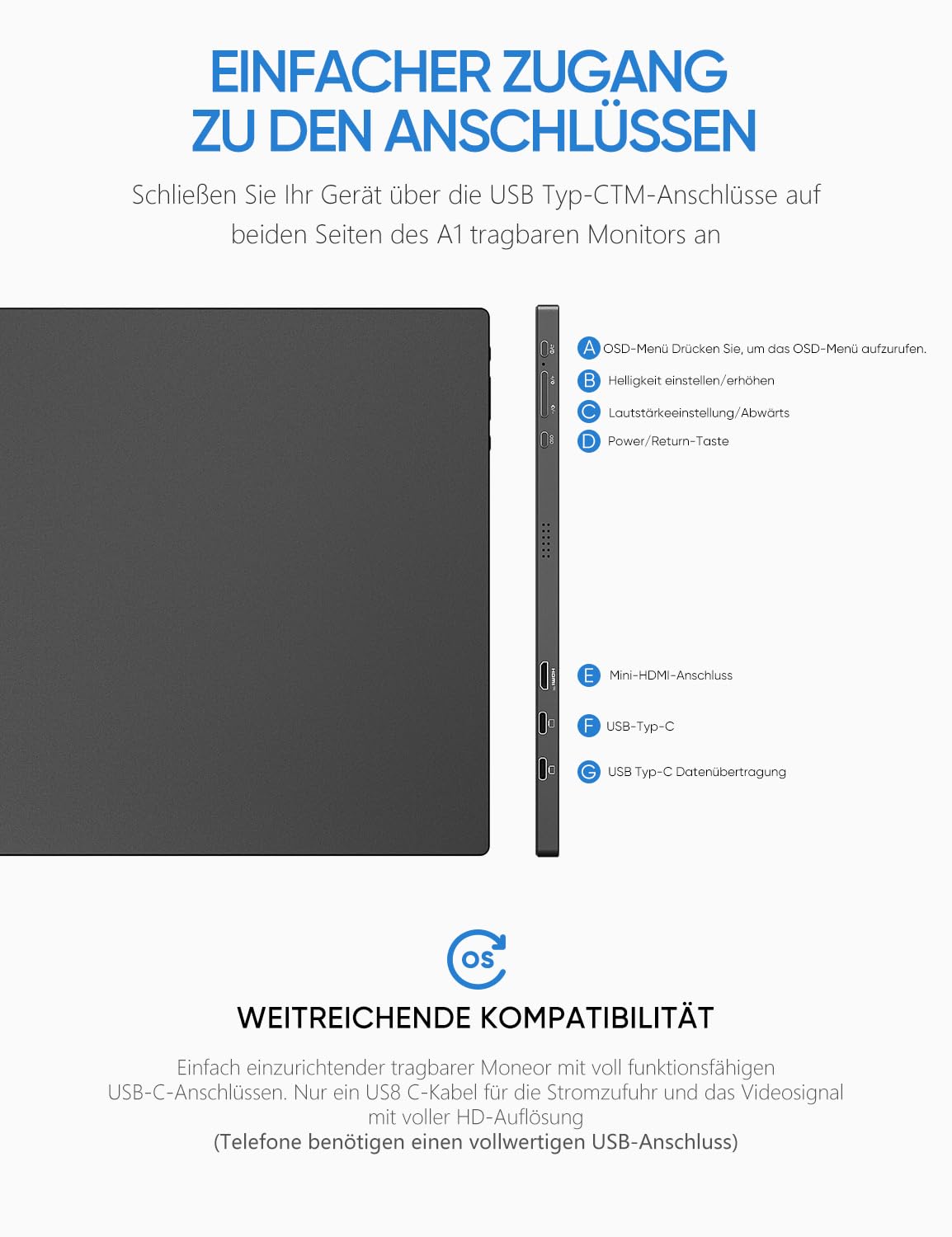 ARZOPA Portable Monitor, 15.6" 1920×1080 FHD IPS Second Screen for Laptop with Stand, Ultra-Thin Dual Monitor for Laptop/PC/Mac/PS3/4/5/Xbox - USB C & HDMI Connection - A1