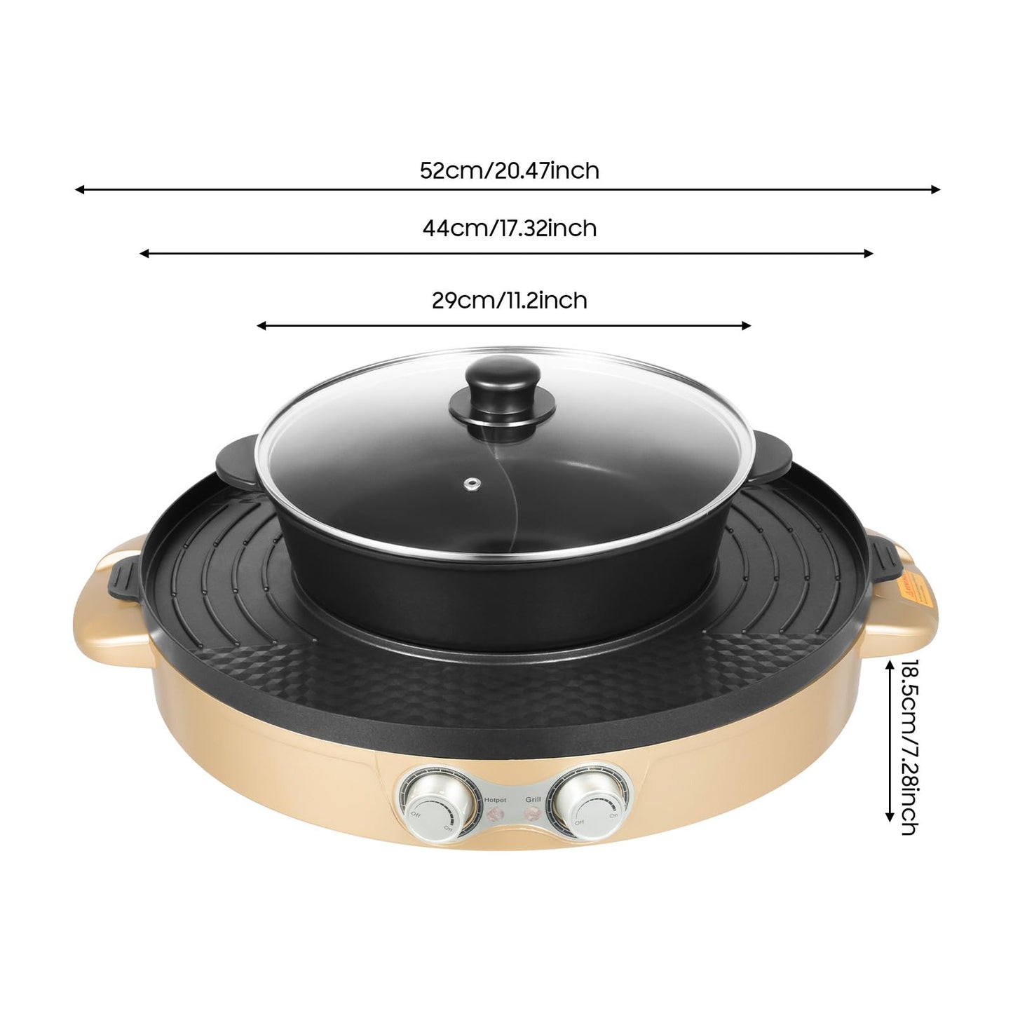 Charocean 2000W Hot Pot Electric Hotpot Pot 220V Electric Grill 2 in 1 Multifunction Electric Grill Hot pot with Removable Cooking Plate, Electric Hot Pots for Dorm Home (Gold)